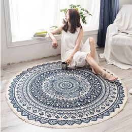 Carpets Nordic Ethnic Style Datura Round Large Area Rug For Bedroom Bohemia Woven Cotton Carpet Knitting Floor Mat