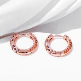Hoop Earrings ESSFF Luxury Rose Gold Color Blue Zircon Fashion Jewelry Russia Women/Lady/Girls/Female Love Gift Round Earings