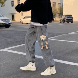 Men's Pants Prowow Spring Autumn Men Corduroy Pants Streetwear Joggers Solid Drawstring Vintage Small Bear Loose Trousers S3XL 221010