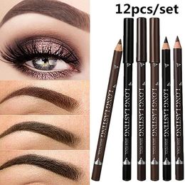 12 Pcs/Set Waterproof Eye Brow Pencil Precise Brow Definer Black Blonde Brown Eyebrow Pen Long Lasting Makeup 3 Colours Cosmetic