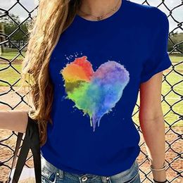 Running Jerseys Women Summer Casual Tshirts Style Graphic Tops Short Sleeves O-neck Heart-shaped Print Blouse T-shirt #z1