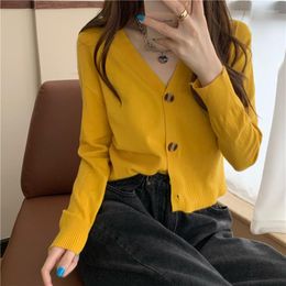 Women's Sweaters 10 Colours Women V-Neck Knitted Cardigans Lady Full Sleeve Soft Simple Cardigan Crop Top Female Knitwear