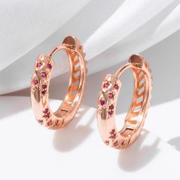 Hoop Earrings ESSFF Rose Gold Color Red Zircon Fashion Jewelry Trendy Russia Women/Lady/Girls/Female Love Gift Round Earings