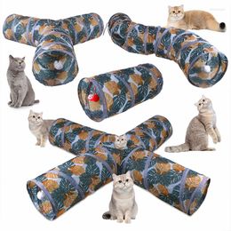 Cat Toys Cats Tunnel Foldable Pet Kitty Training Interactive Fun Toy Leaf Print Bored Kitten Play Tube