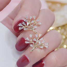 Stud Earrings Ins Fashion Transparent Crystal Tree Leaf Earring For Girl Gold Zirconia Bijoux Pendant GiftStud