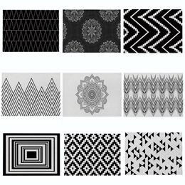 Table Mats 1 Pcs Black White Geometric Printed Kitchen Placemat Dining Mat Cotton Linen Pads Cup 42 32cm Home Decor