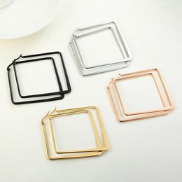 Hoop Earrings Stainless Steel Geometric Glossy Big Rose Gold Square Women's Fashion Jewellery