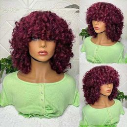 Synthetic Wigs New fashion small curly female wig hand winding rod fluffy explosion chemical Fibre high temperature silk wine red headgear 221010