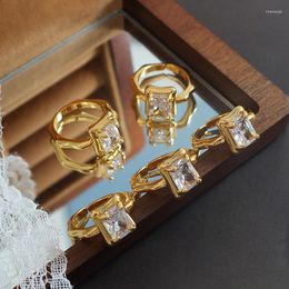 Wedding Rings Fashion Gold Ring For Women Dazzling Square Zirconia Luxury Lady Accessories Set Trendy Delicate Bridal Jewellery