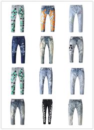 Amari Hip-hop Popular Mens Jeans Zipper Hole Washed Jean Am Pant Men Designer Clothes Long Light Blue Printing High Pants Fashion Holes