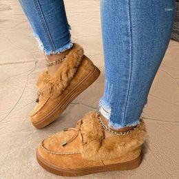 Boots 2022 Solid Colour Furry Females Feetwear Women Winter Cotton Shoes Plush Warm Snow Ladies Casual Flat Short 4-12