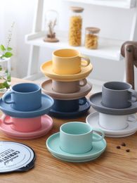 Mugs Macaron Matte Ceramic Mug With Tray Pure Colour Coffee Milk Water Cups Nordic Simple Home Desktop Decoration Drinkware