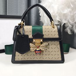 Shoulder Tote Bag Flap Crossbody Bags Women Handbag Bee Shaped With Glass Pearls Coloured Crystals Travelling Purse Removable Red Green Weaving Strap Fashion Letter