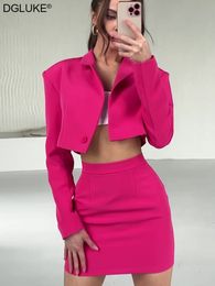 Two Piece Dress Cropped Blazer Jacket And Mini Skirt Sets Elegant 2 Women Matching Set Long Sleeve Fall Winter Suit 221010