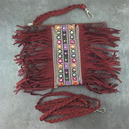 Cosmetic Bags Boho Shoulder Bag Women Chic Bohemian Gypsy Aztec Ibiza Tribal Cotton Pom Cute Small Flap Zipper Purse