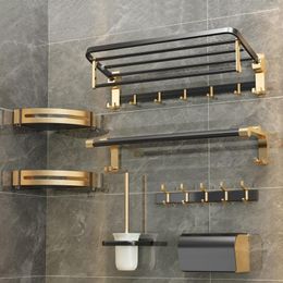 Bath Accessory Set Punch-free Bathroom Towel Rack Black Gold Space Aluminium Hardware Pendant Set.