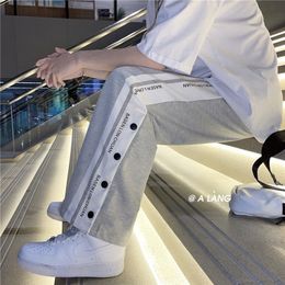 Men's Pants Streetwear Wide Men Side Split Casual Skateboard Sport Sweatpants Oversize Harajuku Techwear Ankle Length Trousers 221008