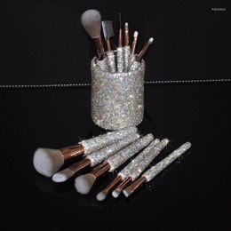 Decorative Figurines 12pieces Set Make Up Brushes Sparkling Full Rhinestones Eyebrow Brush Foundation Cosmetic Makeup Kit Professional