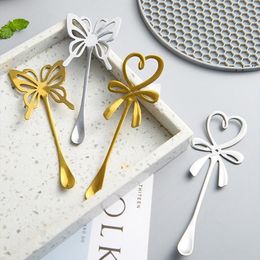 Golden Butterfly Shaped Hanging Cup Coffee Spoon Mixing Stirring Spoons Cake Stainless Steel Tableware Party Decoration BBB16158