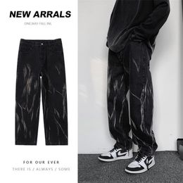 Men's Jeans Hip-hop Tie-dye Fashion Retro Casual Baggy Wide-leg s Streetwear Korean Loose Camo Straight Denim Pants 221008