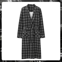 Men's Sleepwear Autumn Winter Cotton Bathrobe Men 4XL Large Size Fashion Plaid Embroidery Pijama Casual Comfort Kimono Bath Robe Dressing