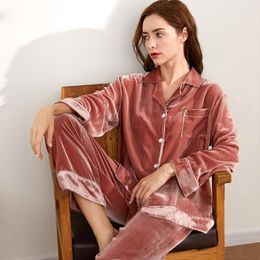 Home Clothing Velvet Silk Pyjamas Set For Women's Autumn And Winter 2 Pieces Suit Pure Sleepwear Spring Service