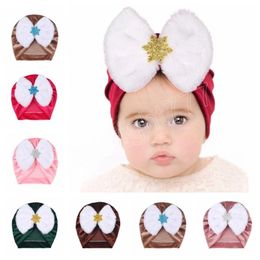 Newborn Toddler Velvet Hat Kids Soft Bow Turban Caps with Snowflake Rhinestones Center Baby Girls Hair Accessories