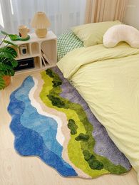 Carpets Green Moss Pattern Bedside Bedroom Carpet Nordic Ins Style Half Round Rug Soft Plush Kid Room Mat Decor Irregular Modern