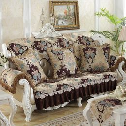 Chair Covers European Retro Chenille Lace For Sofas 1 2 3 4 Seater Floral Leather Couch Slipcover Protector Armchair Cover Non Slip