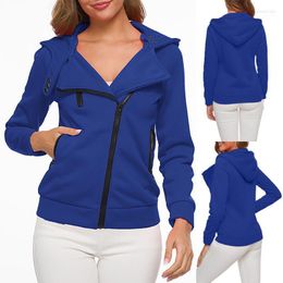 Women's Hoodies Women's & Sweatshirts Add Buttons Pocket Plus Coat Tops Autumn And Winter Casual Loose Solid Color Oblique-Zipper