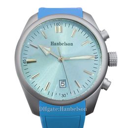 Mens Watches 2813 Automatic Movement Steel Case Luminous Ice blue dial Rubber strap Mechanical wristwatch 46MM