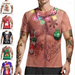 Men's T Shirts AIIOU Funny 3D Print Christmas Shirt Men Short Sleeve Snowman Santa Claus Tshirt Beauty Happy Year Casual