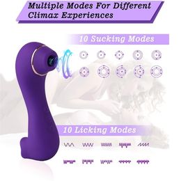 Vibrators 2 in 1 Clitoral Sucking Licking G-Spot Vibrator Double Nipple Tongue Stimulator Vaginal Breast Massager Oral Sex Toys for Women 221010