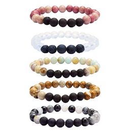 Natural Lava Stone Handmade Beaded Strands Yoga Energy Charm Bracelets For Women Men Lover Elastic Bangle Jewellery