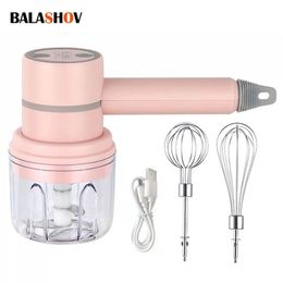 Other Kitchen Tools USB 2 In 1 Wireless Electric Garlic Chopper Masher Whisk Egg Beater 3Speed Control with 2 Mixing Rods Kitchen Handheld Frother 221010