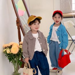 Jackets 2812B Children Clothes Plaid Autumn Boy s Casual Jacket Coat Bear Embroidery Girl s Shirt Outfits 221010
