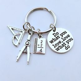 Ruler Compass Math Do What You Love Teacher Student Key Chain Teacher's Day Gift Key Ring Pendant