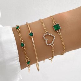 Bangle Vintage Green Rhinestone Charm Bracelets & Bangles Boho Retro Heart Moon Chain Set For Women Trendy Party Jewellery Gift