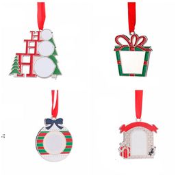 Sublimation Blank Christmas Accessories White Mental Decoration Heat Transfer Santa Claus Pendant DIY Christmas Tree Ornaments Gifts GCB1612