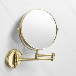 Bath Accessory Set Brushed Gold Bathroom Dressing Mirror Wall Mounted 3 Times 8 Inch Double Faces Magnify Brass Mterial