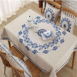 Table Cloth Rectangular Chinese National Style Tablecloth Printed Blue And White Pattern Cover Waterproof Home Party Decoration