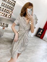 Casual Dresses Han Edition Commuter Sequins Sparkling Party Women Evening 2022 Sexy Dress Summer