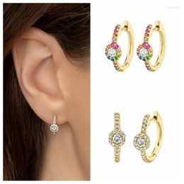 Hoop Earrings 925 Sterling Silver Ear Buckle Gold Colour Fashion Colourful Zircon Huggies Birthday Party Jewellery Gifts