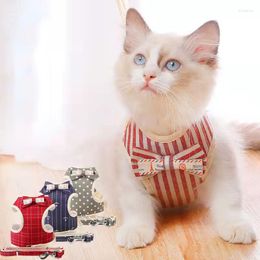 Dog Collars Pet Chest Strap Small Traction Rope With Bow Bell Back Coat Cat And Chain Chequered Vest Type Supplies