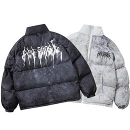 Men's Down Parkas Men Hip Hop Oversize Padded Bomber Jacket Coat Streetwear Graffiti Parka Cotton Harajuku Winter Coats Outwear 221008