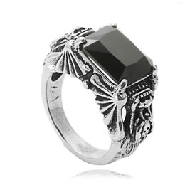 Wedding Rings Fashion Jewelry Stainless Steel Black Stone Ring Men Trendy Simple Punk Gift 27055