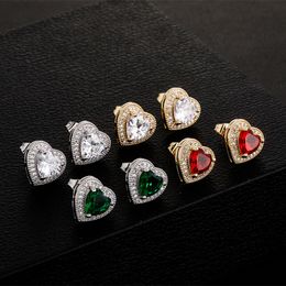 High Quality Men Women Earrings Black Gold Plated Bling CZ Heart Stud Earrings Nice Gift Jewellery