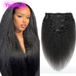 Yirubeauty Brazilian Peruvian Indian Human Hair Clip In Hair Extensions 110-120g Kinky straight 8-24inch Natural Color 3Pieces/lot