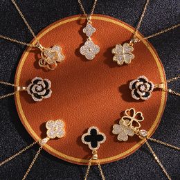 Kolye Kolyeleri Dört yapraklı yonca tasarımcılar mücevher elmaslar kolye kadın titanyum çelik altın kaplama asla solma