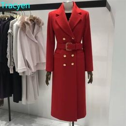 Women's Wool Blends Female Outerwear Chic Overcoat Coat Autumn Winter Korean Double-Breasted Slim Long en Vintage Sleeve 221010